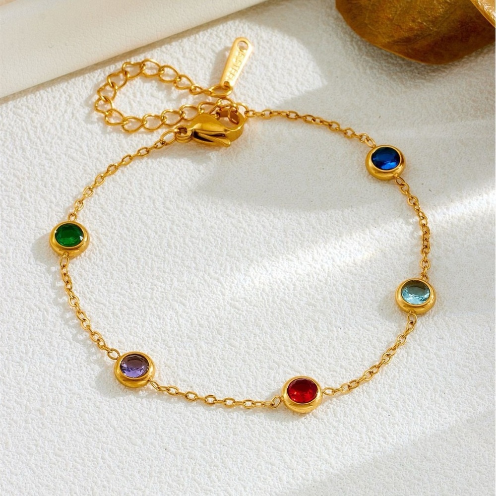 18K Gold Plated Satellite Chain Bracelet*Multi color jewels zircon*LW